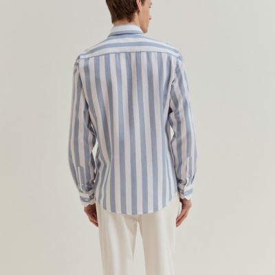 Camisa Slim fit às riscas em liocel e linho Lion of Porches