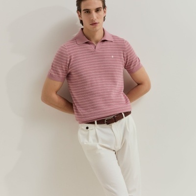 Polo às riscas em malha de algodão Lion of Porches