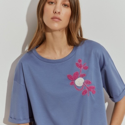 T-shirt cropped com lantejoulas Lion of Porches