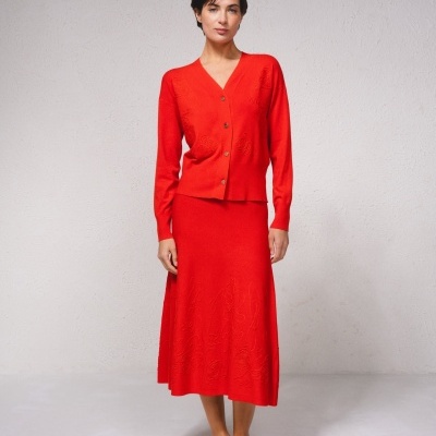 Conjunto saia e casaco em malha fina SMF