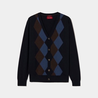 Casaco de malha com losangos em algodão e caxemira Lion of Porches