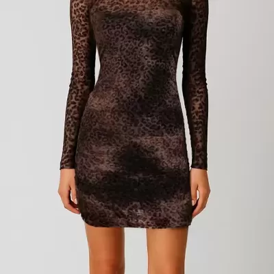 Vestido Curto em Malha Devoré Animal Sahoco