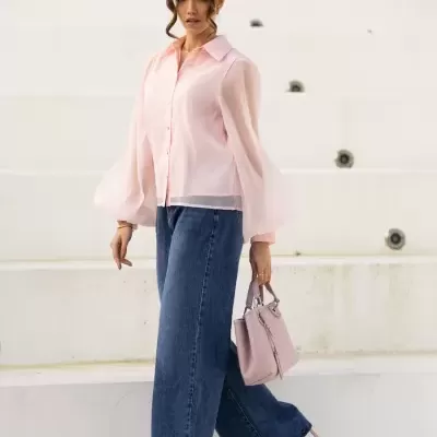 Jeans wide leg cintura c/ tachas SPACCIO