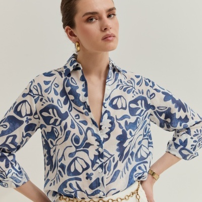 Camisa em rami com estampado de folhas Lion of Porches