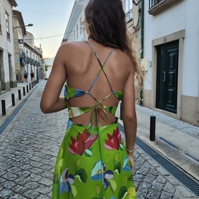 Vestido longo estampado fluído Arggido