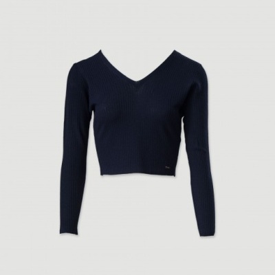 Camisola de malha canelada curta Ferrache