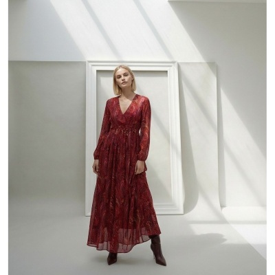 Vestido comprido estampado com decote V Scripta