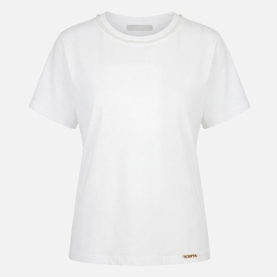 T-shirt em algodão com missangas na gola Scripta