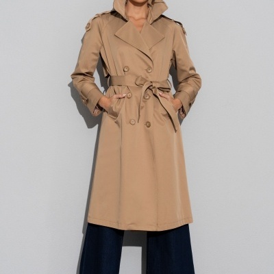 Gabardine comprida clássica com cinto Ferrache