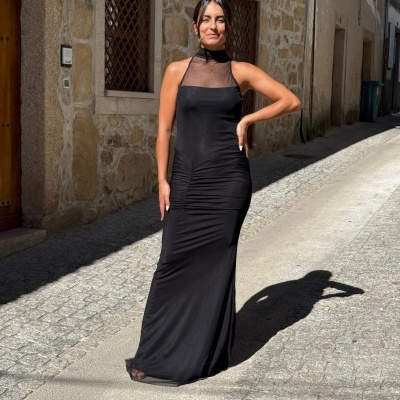 Vestido com pormenor franzido Scripta