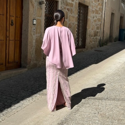 Vestido longo Bordado com capa Moncho Heredia