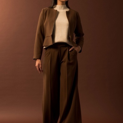 Calça clássica wide leg de cintura subida Ferrache