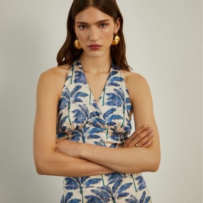 Top halter fluido com padrão palmeiras Lion of Porches