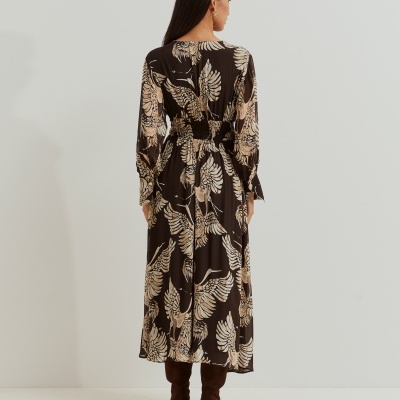 Vestido Comprido Estampado com Decote em V Lion of Porches