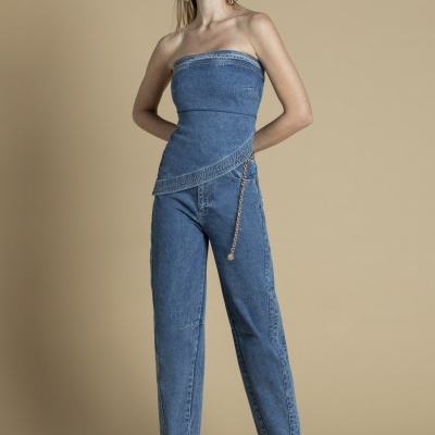 Jeans mom leg cintura subida Sahoco