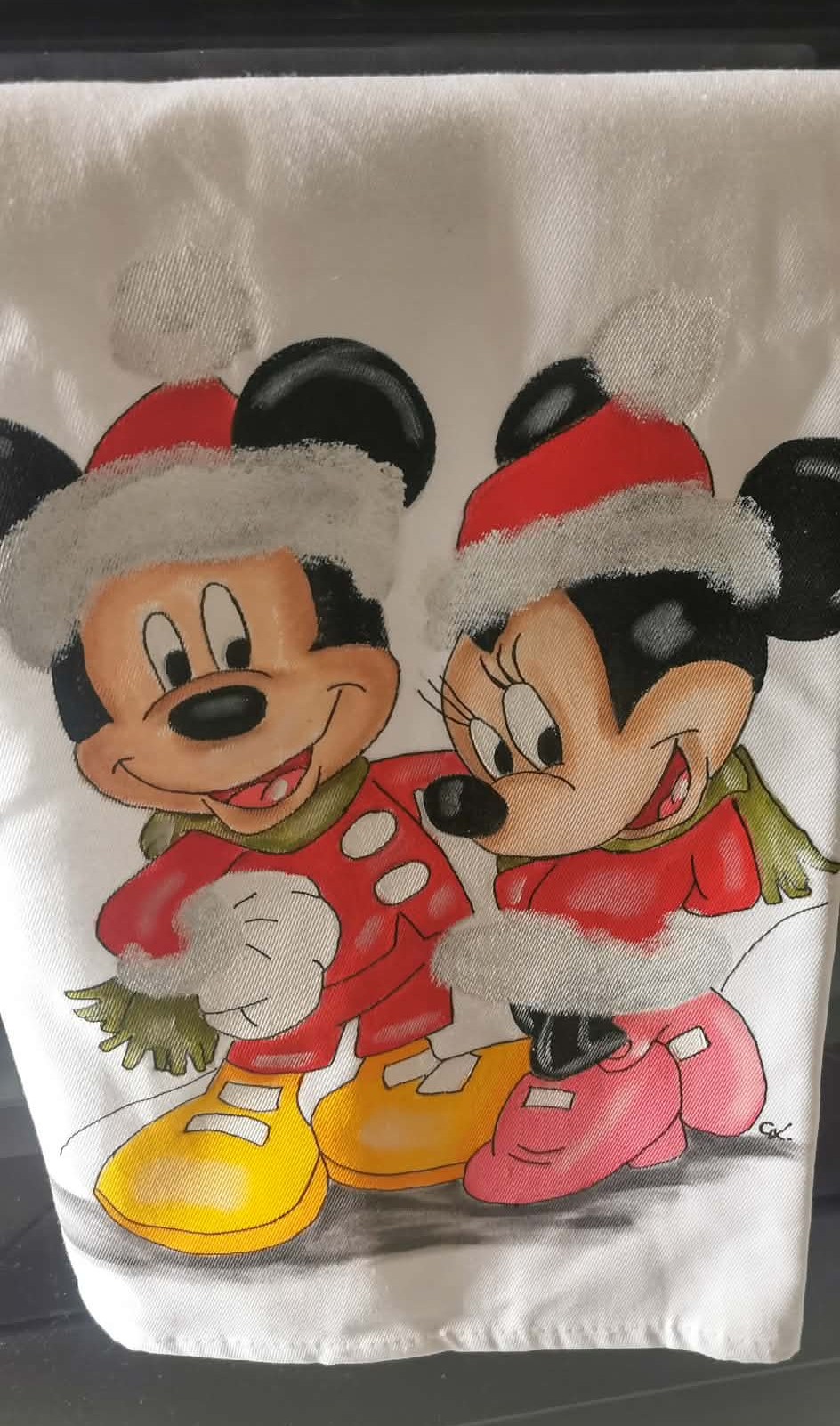 Pano Decorativo de Cozinha "Natal com a Minnie e o Mickey"