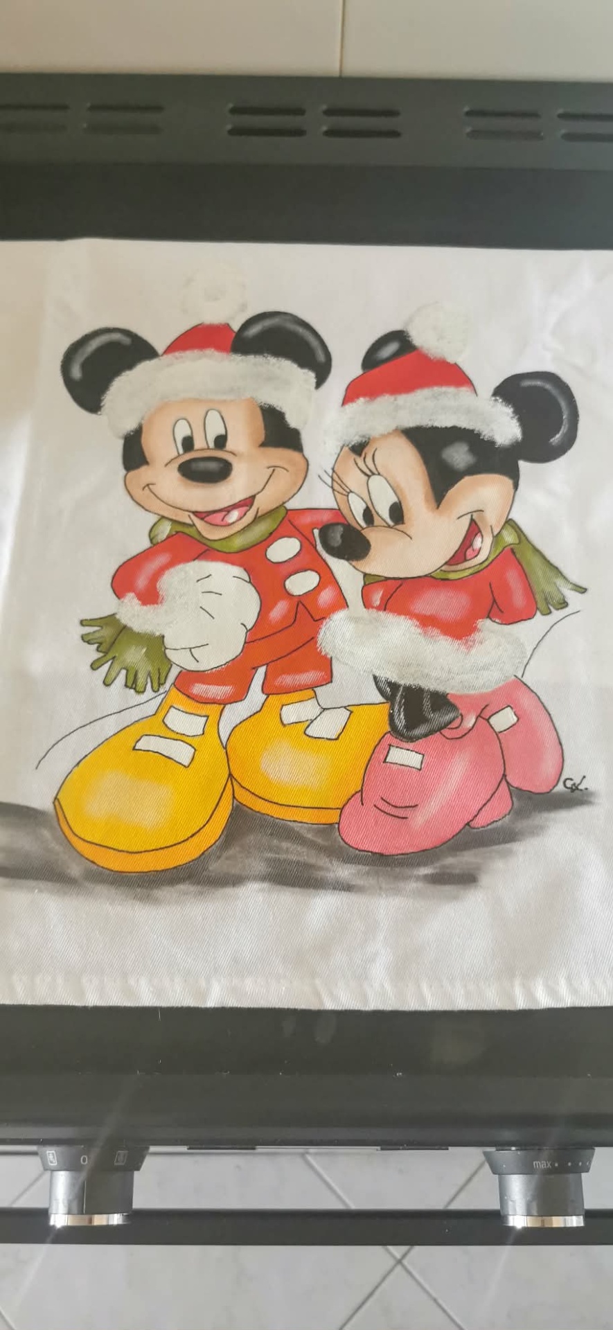 Pano Decorativo de Cozinha "Natal com a Minnie e o Mickey"