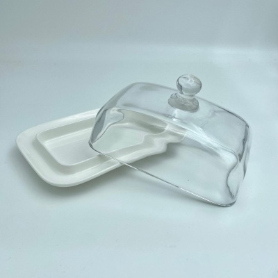 Manteigueira porcelana/vidro