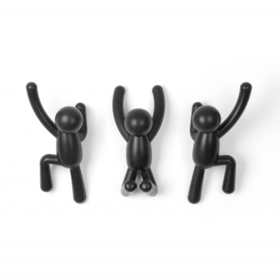 Conjunto 3 cabides de parede buddy (PRETO)