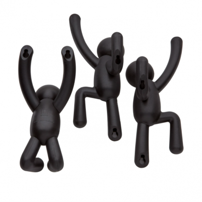 Conjunto 3 cabides de parede buddy (PRETO)