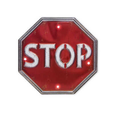 Placa decorativa STOP com luz LED