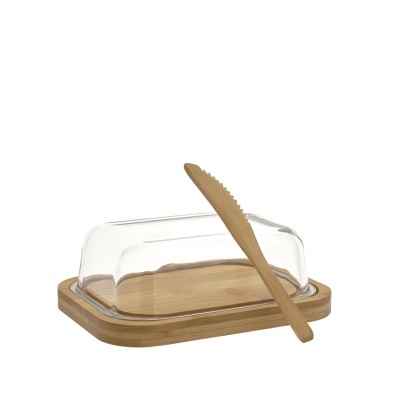 Manteigueira bambu c/ tampa vidro + faca