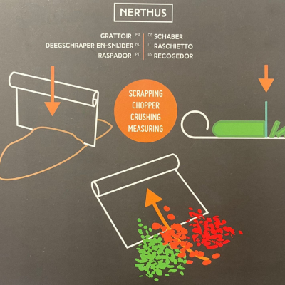 Utensílio cortar, recolher e medir alimentos