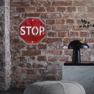 Placa decorativa STOP com luz LED