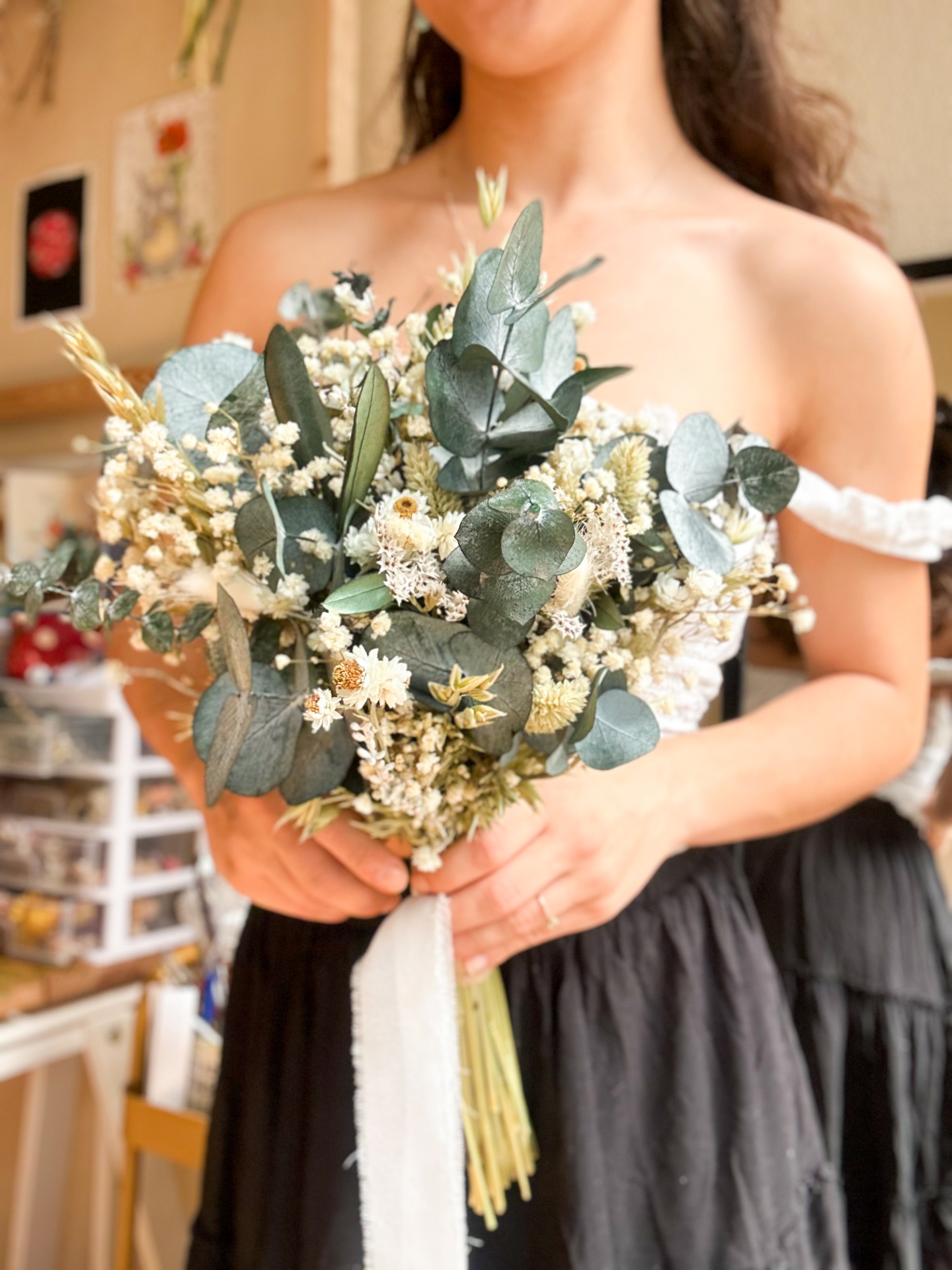 Bouquet de Gipsofila e Eucalipto Preservado