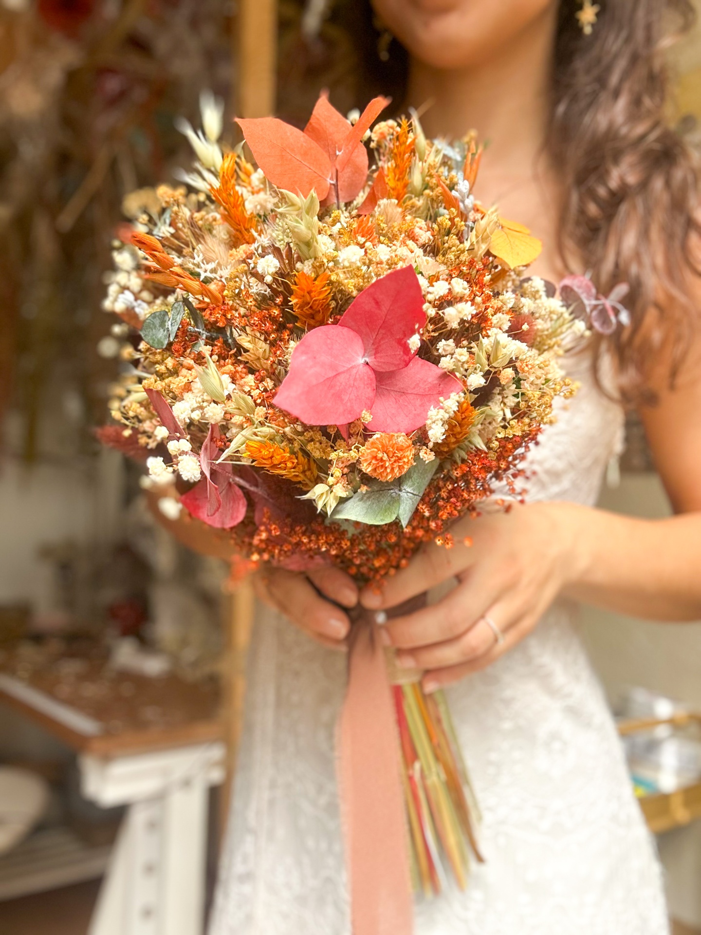 Bouquet Campestre Terracota com Eucalipto e Gipsofila Preservada