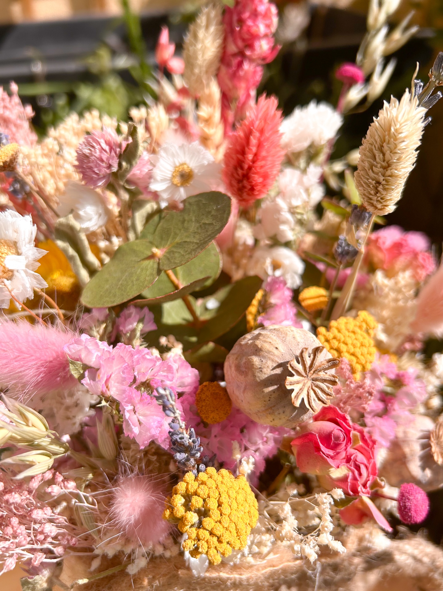 Saco de Juta com Flores Secas e Preservadas - Dia da Mãe