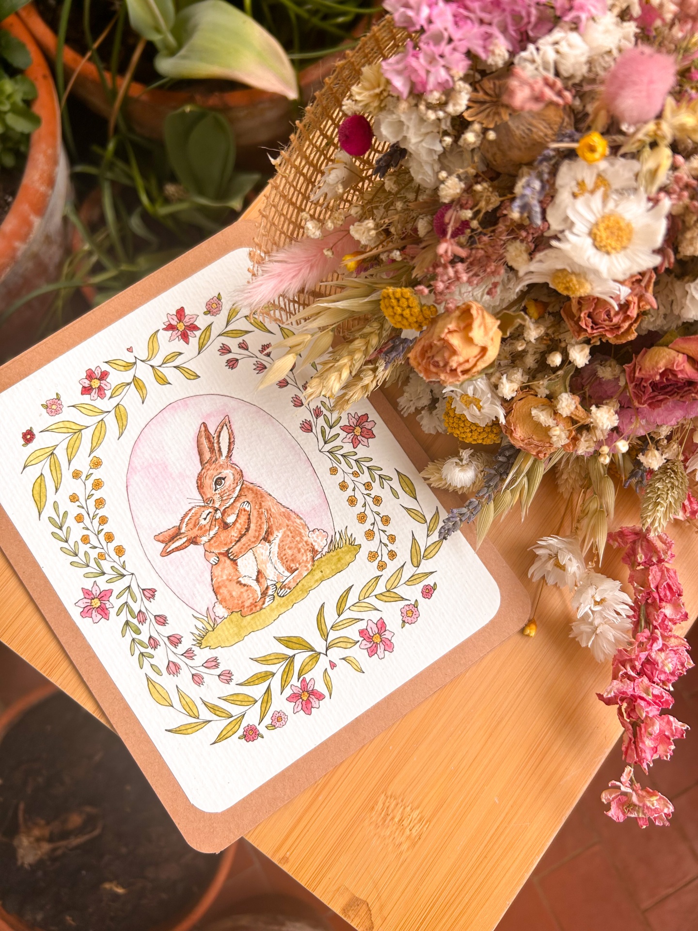 Ramo de Flores Secas e Preservadas com Postal - Dia da Mãe