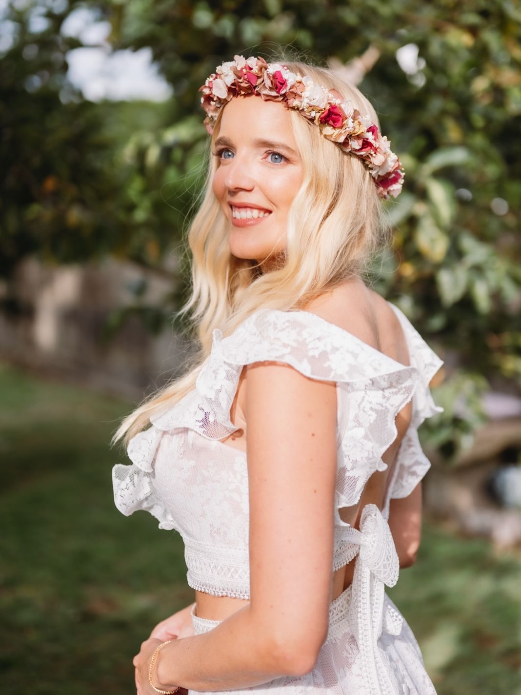 Coroa de Noiva de Flores Secas e Preservadas