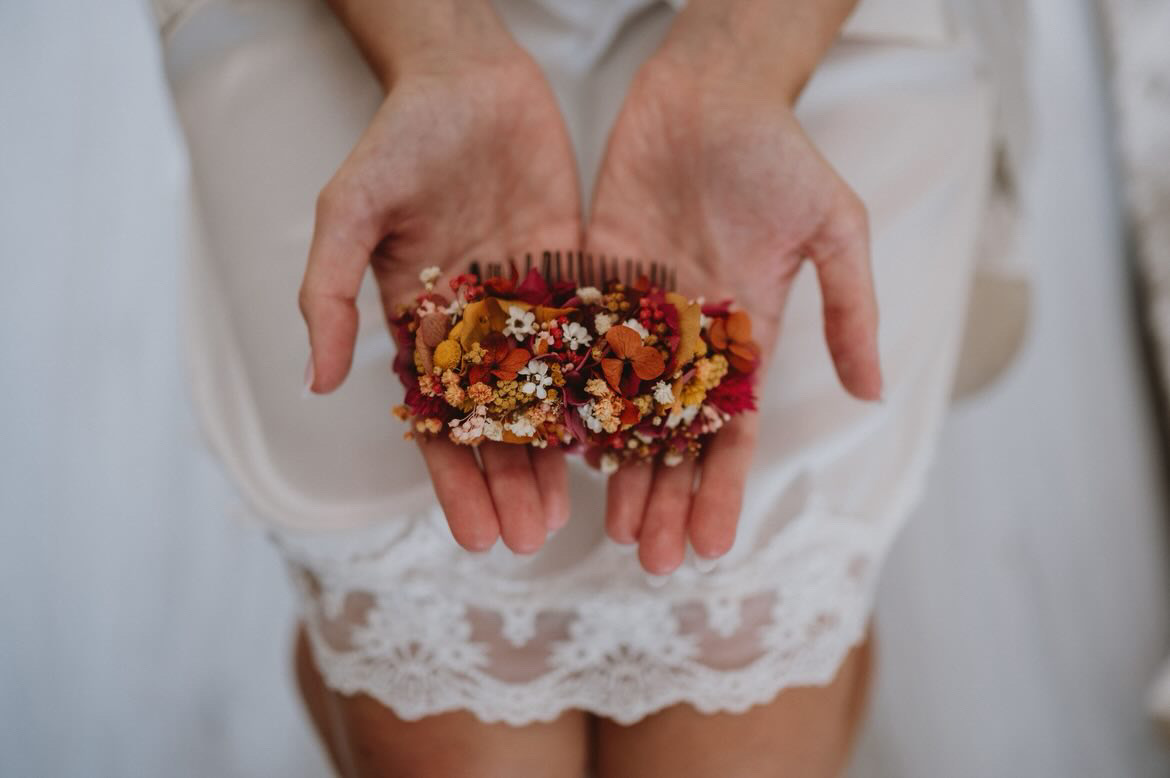 Toucado de Flores Secas e Preservadas para Noiva