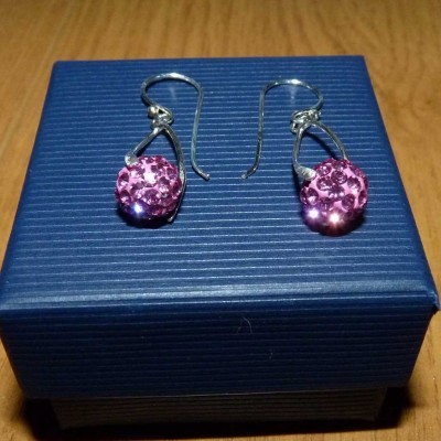 Brincos prata 925 c/ cristais preciosa rosa