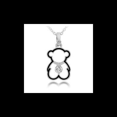Fio com pingente / pendente urso cor prata/preto