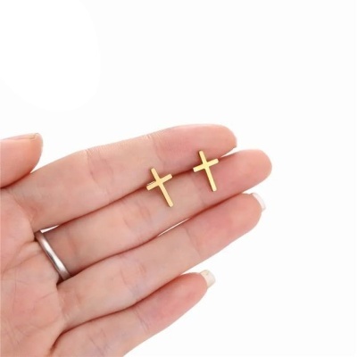 Conjunto pingente / pendente + brincos de aço inoxidável (cruz)