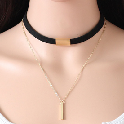 Colar de veludo com fio (dourado rose)