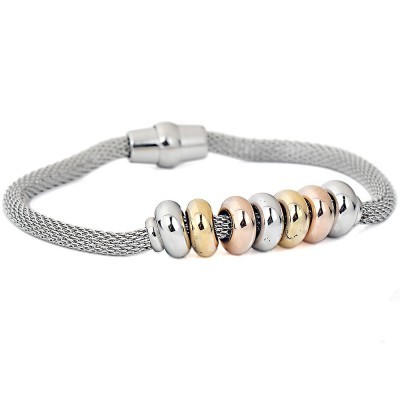 Pulseira de aço inoxidável com fecho magnético e cristais (tricolor)