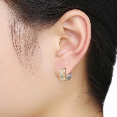 Argolas / Brincos de aço inoxidável bicolor com pedra zircão