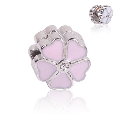 Conta compatível com pandora (flor corações rosa) - clip