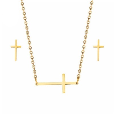 Conjunto pingente / pendente + brincos de aço inoxidável (cruz)