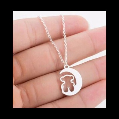 Fio com pingente / pendente de aço inoxidável (lua e urso)