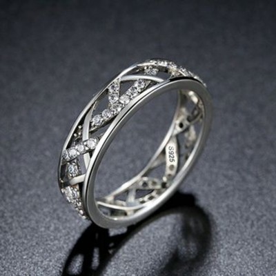 Anel / aliança de prata 925 com pedras zircão compatível com pandora