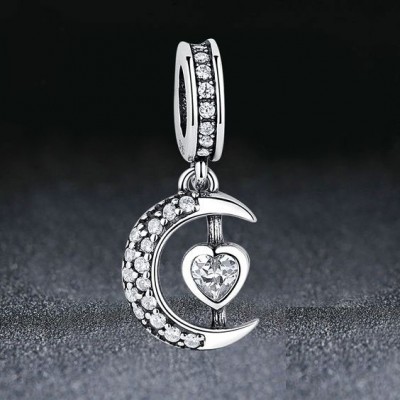 Conta pingente de prata 925 compatível com pandora (meia lua)