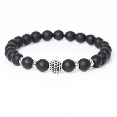 Pulseira de pedra natural (onix) com cristais pretos