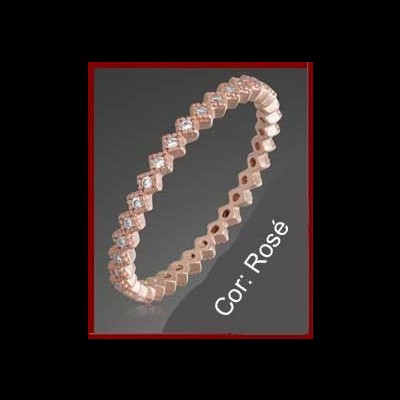 Anel / aliança de prata 925 banhada a ouro rosé com pedras zircão