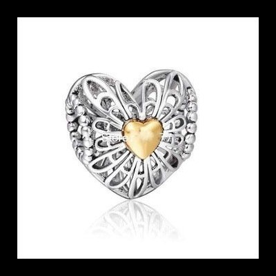 Conta compatível com pandora (coração rendilhado)