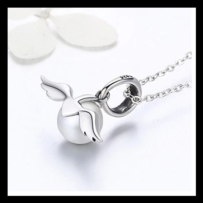 Conta pingente de prata 925 (asas de anjo + pérola)