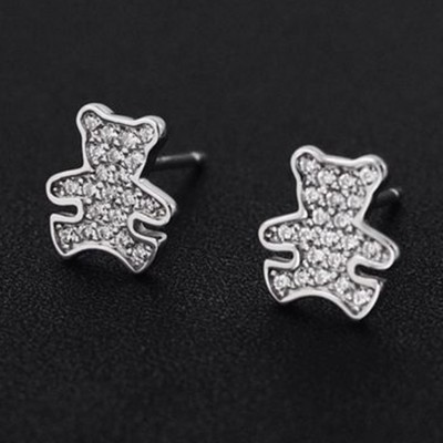 Brincos de prata 925 com pedras zircão (urso)